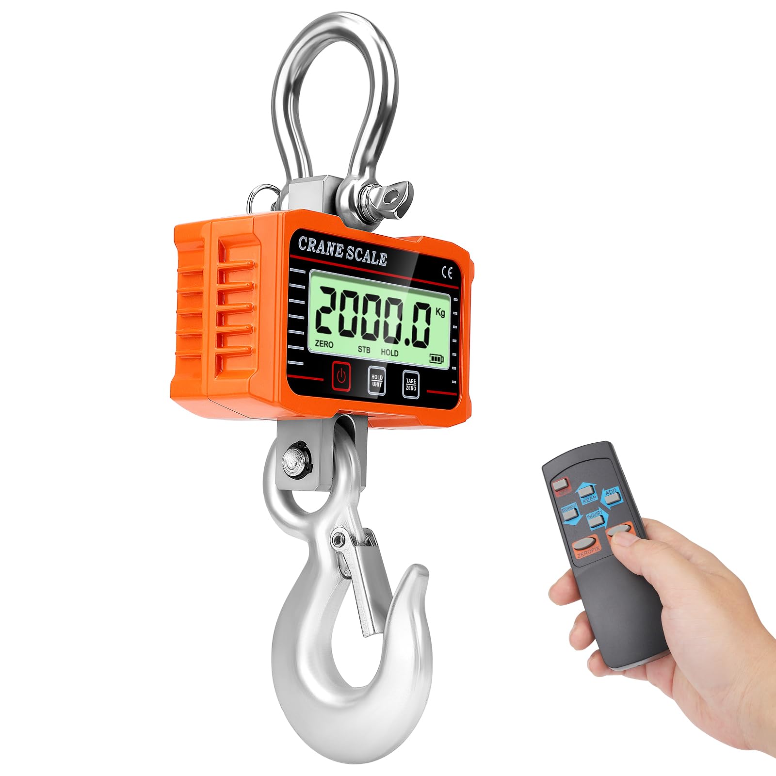 Bilancia Elettronica per Gru 2000 kg/4000 lb, Bilancia da gru digitale, Pesante Bilancia Industriale con sensore di precisione, ampio schermo LCD e telecomando per aziende agricole, edilizia (Orange)