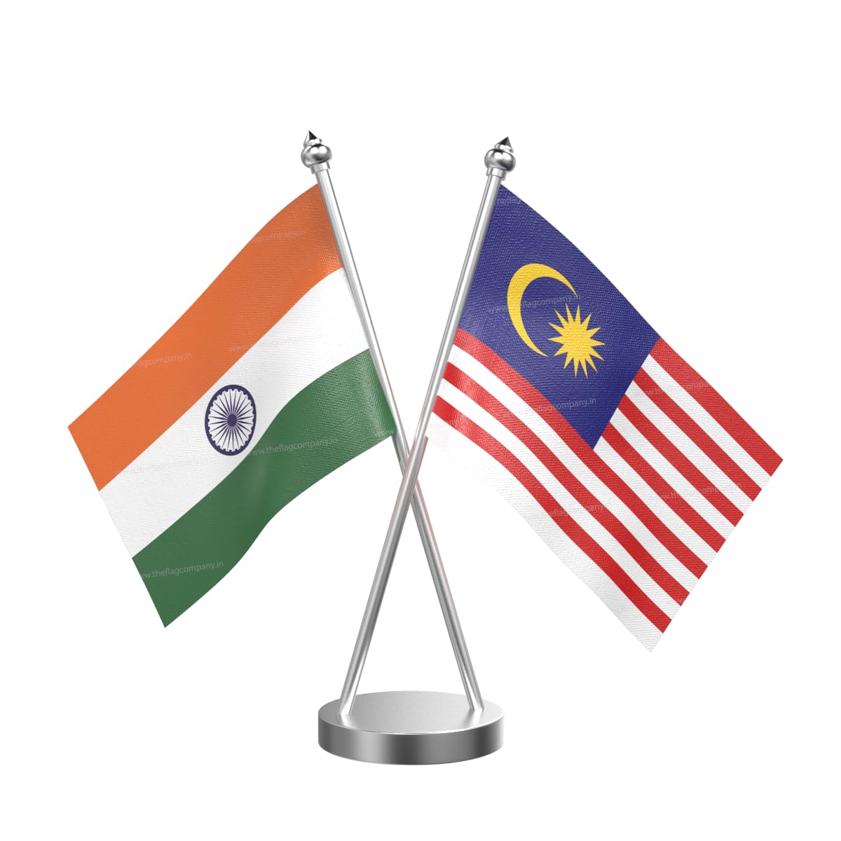 The Flag Company India & Malaysia Cross Table Flags | 4x6 Inch Flags | Stainless Steel Poles & Base | Premium Desk Flag for Office, Events & Diplomatic Display