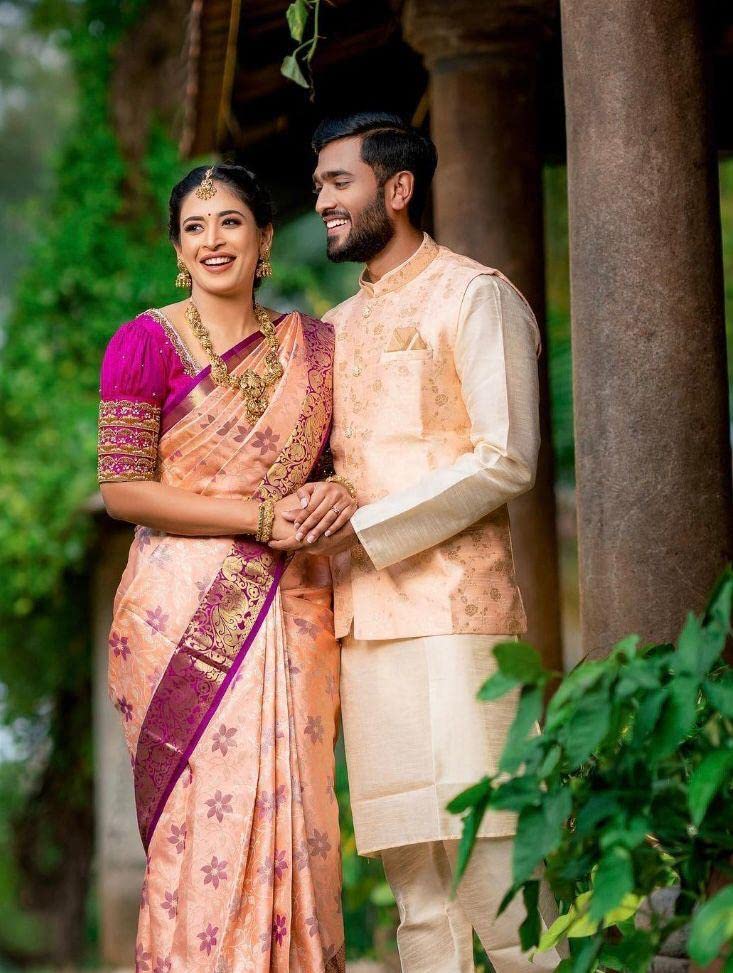 Flosive Ayn Women's Present Banarasi Soft Lichi Silk Saree Beautiful Jacquard Rich Pallu Design Work Zari Woven Silk Style Saree With Soft Lichi Silk Blouse Piece (Peach).