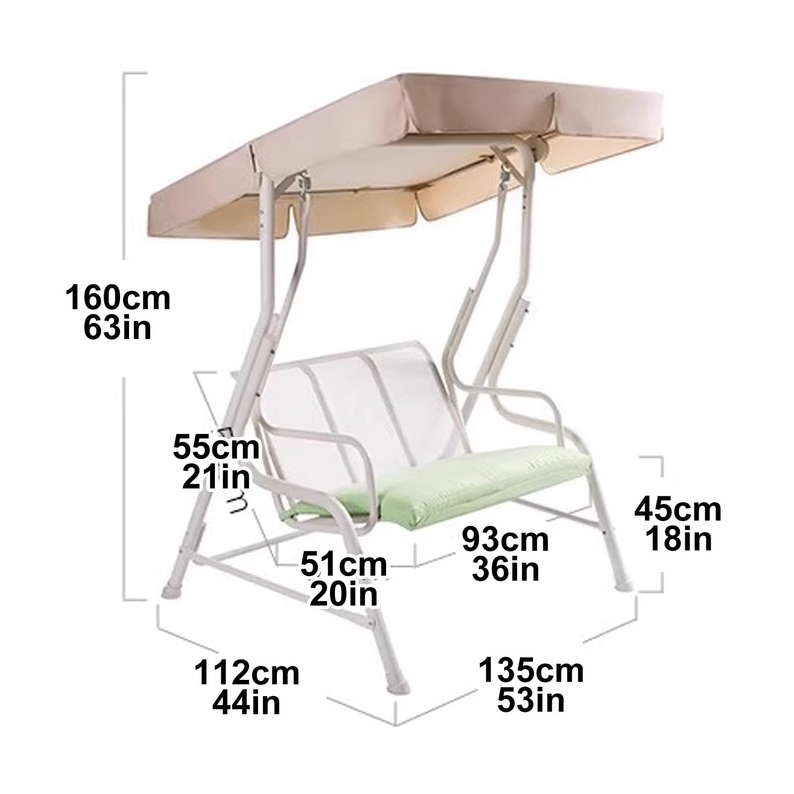 Columpio de Jardín 3 Plazas, Balancin Jardin Exterior con Dosel, Cojines y Techo Ajustable, de Hierro, Resistente 300 Kg/600 LB, para Patio, Jardín, Piscina y Patio(White)