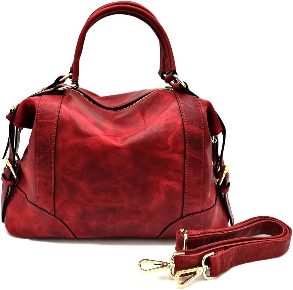 Women's Waxed Cowhide Hobo Satchel Shoulder Bag