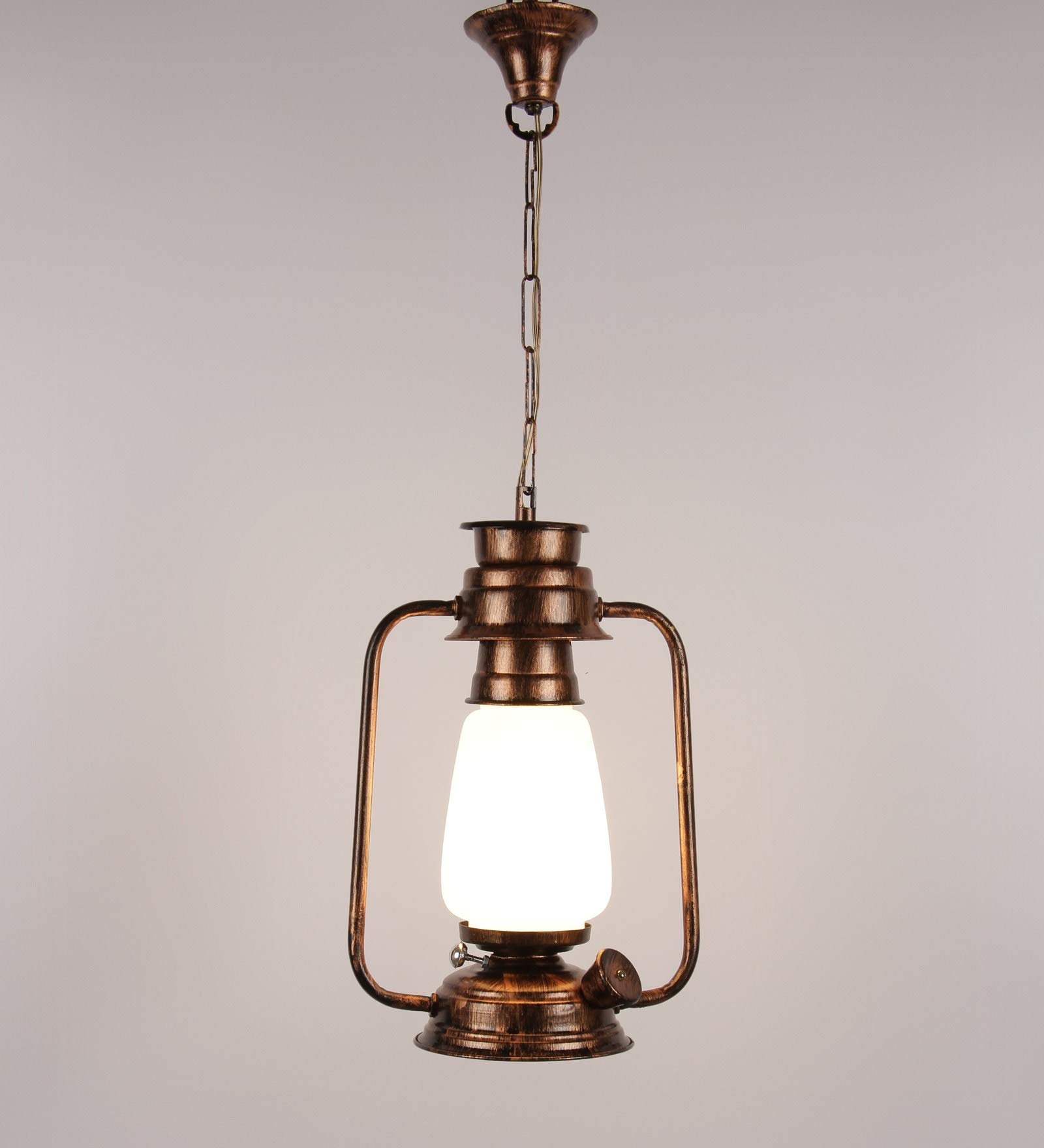 Devansh Copper White Glass Lantern Hanging (White) 2