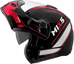 Capacete de Moto Mixs MX Captiva Route Brilhante Com Viseira Interna Solar Óculos de Sol Articulado Escamoteável Robocop Cinza Com Vermelho