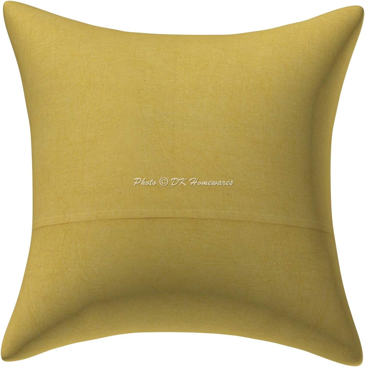 Boho Decorative Couch Throw Pillow Covers 16 Inch Cotton Embroidered Mirrored Ethnic Square Toss Cushion Covers (Size - 40x40 cm ; Color: Peach) - Set of 5 Pcs (Cover Only)