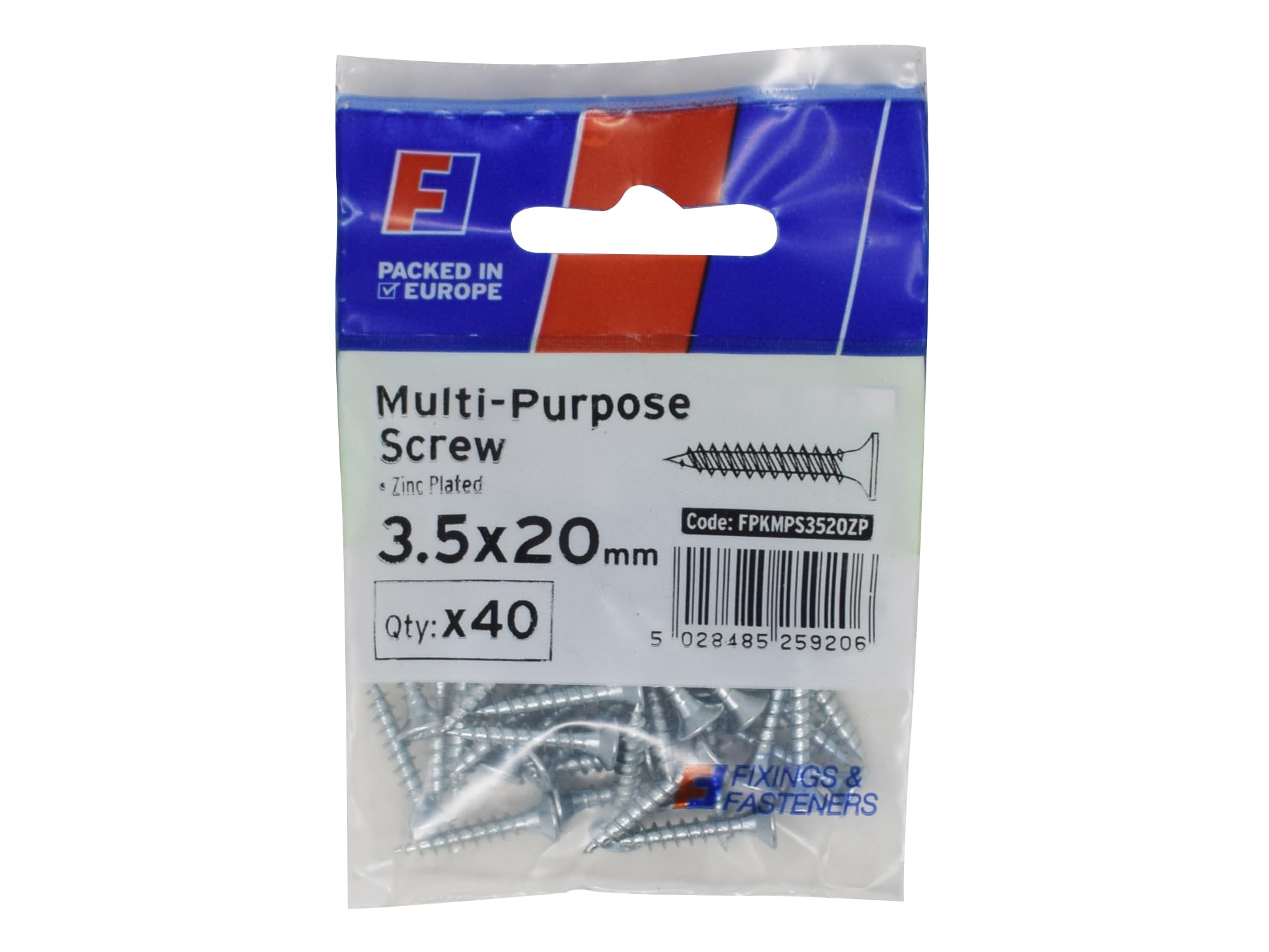 Forgefix White Fpkmps3520zp Multi-Purpose Pozi Screw Csk St Zp 3.5 X 20Mm Forgepack 40