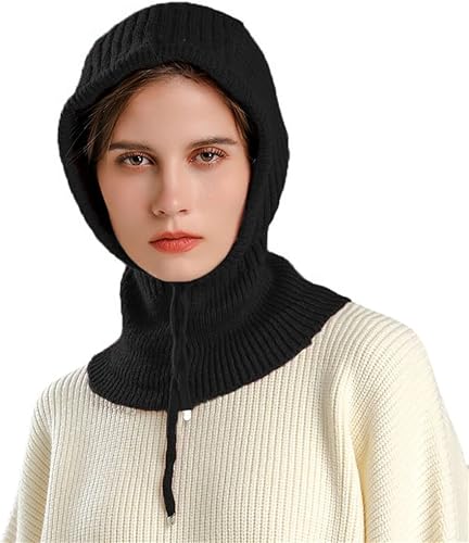 Aularso Bufanda de punto con capucha pasamontañas de invierno con cuello térmico calentador de cuello bufanda ajustable para hombres y mujeres Negro