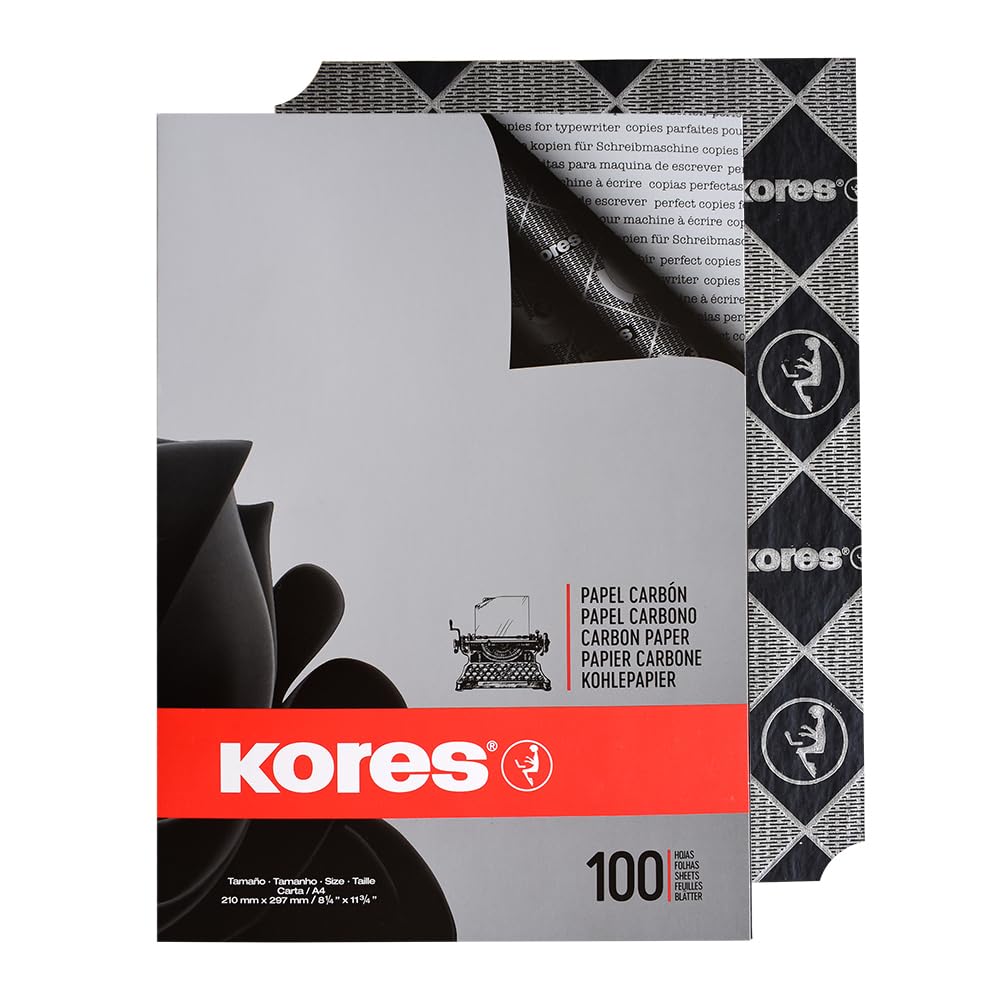 Kores - Black Carbon Paper for Typewriting No Smearing and Reusable School and Office Supplies Format A4 21 x 29.7 cm Pack of 100 Sheets Typewriting Black 100 Sheets product thumbnail 2
