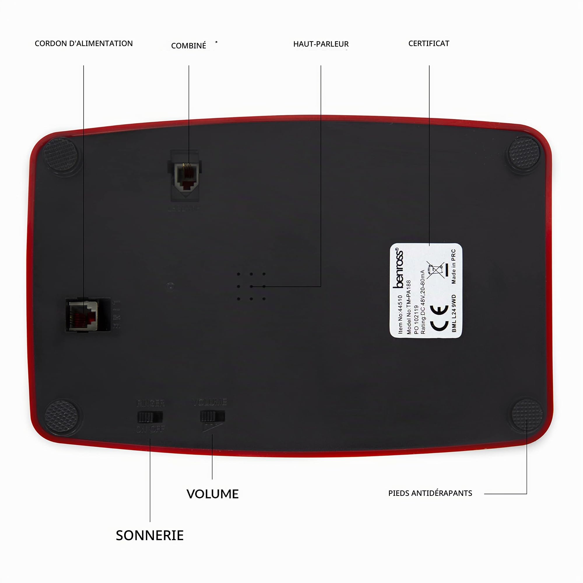 Benross – Téléphone Style Vintage, Classique et rétro, Rouge - 44510