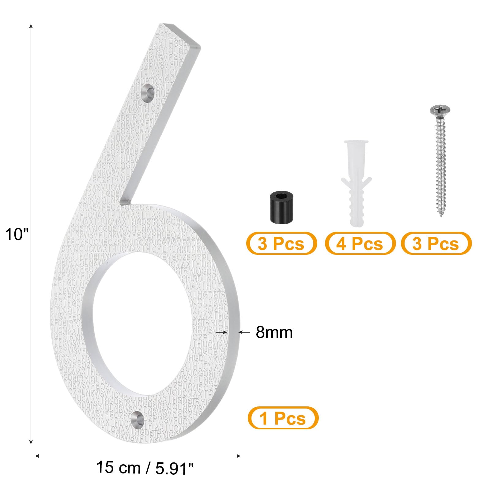 PATIKIL 10 Inch House Number, House Address Numbers Sign Large Floating Modern with Screws for Outside Door Wall Street Silver, 6 - Image 2