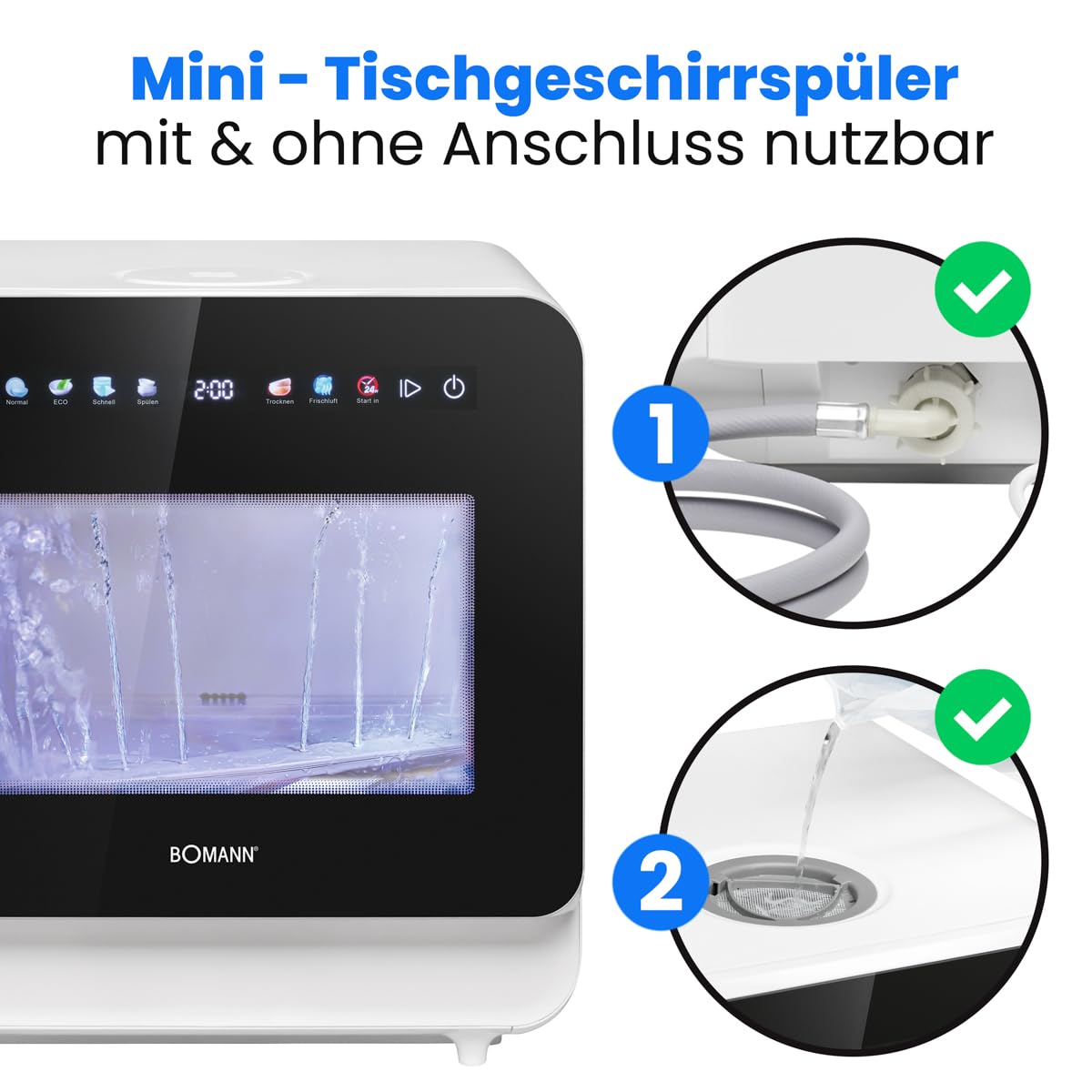 Bomann TSG 5702 Tischgeschirrspüler Mini Spülmaschine 6 Programme 3 Maßgedecke Energieklasse C