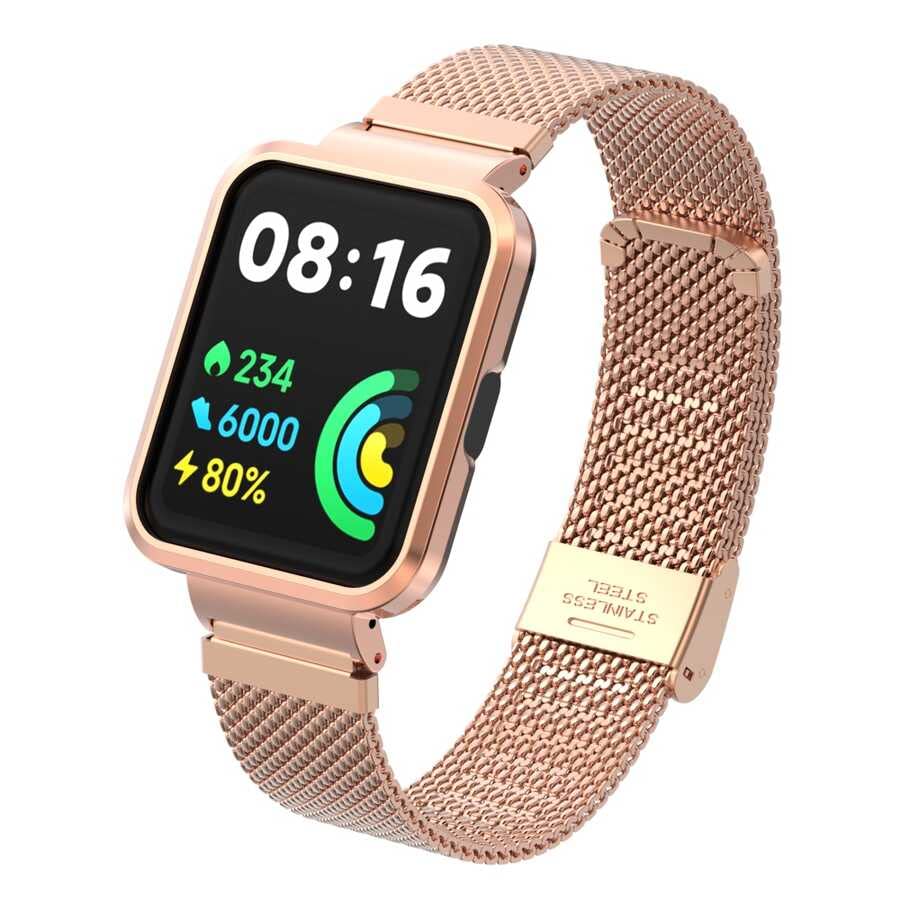 Zore Xiaomi İle Uyumlu Redmi Watch 2 Lite KRD-66 Metal Kordon Rose Gold