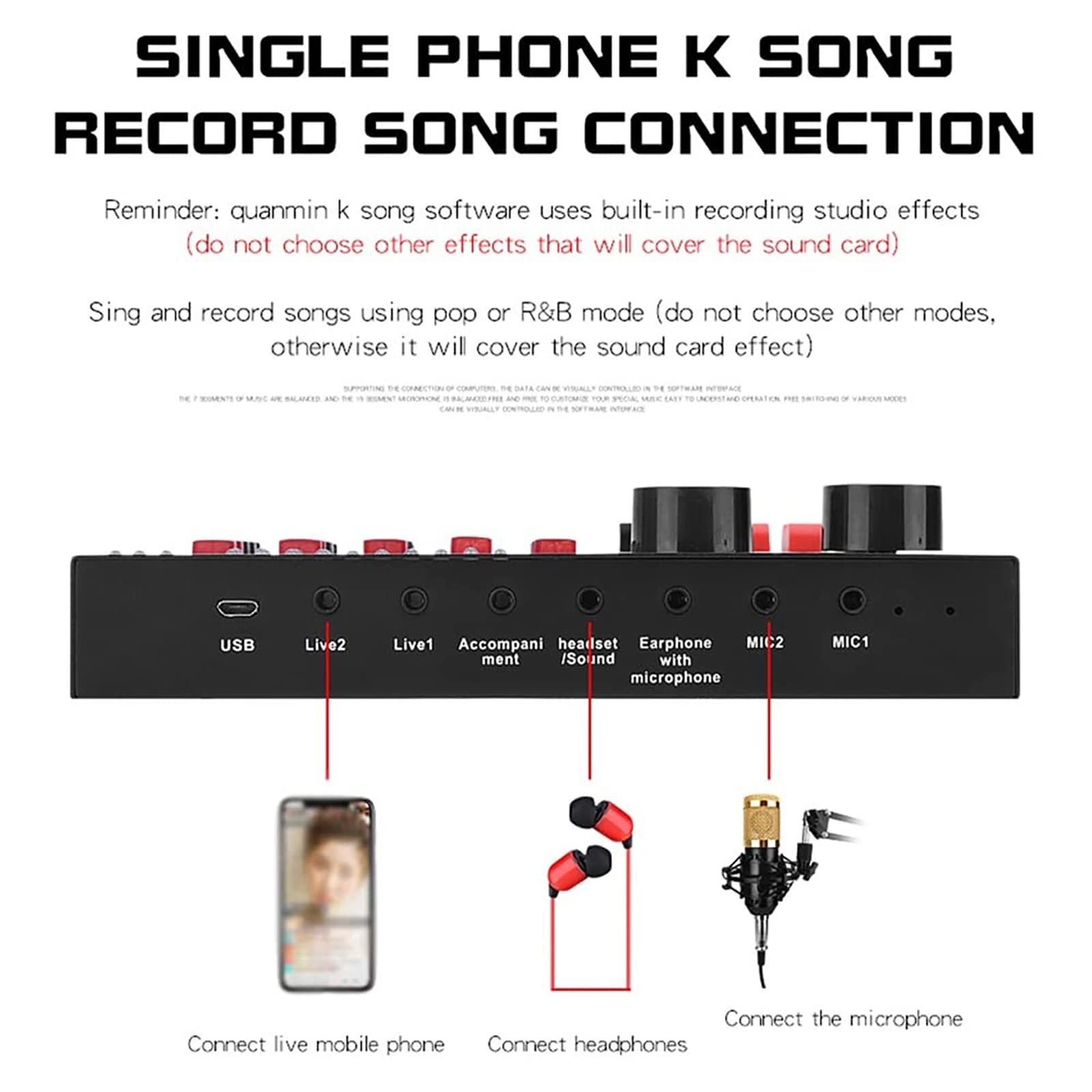 Scheda Audio Dal Vivo, Mixer Audio Per Effetti Sonori Multipli Con Cuffie, Regolazione Degli Alti E Dei Bassi, Ingresso Per L'accompagnamento, Per Feste Di Registrazione Professionali Palchi KTV