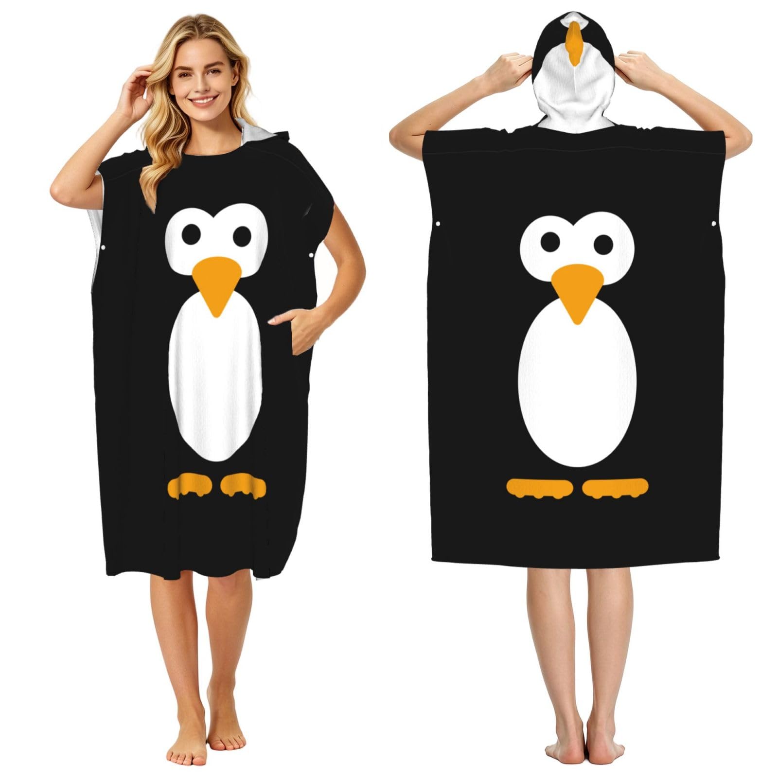 Peignoir à capuche anti-froid pingouin en tissu éponge