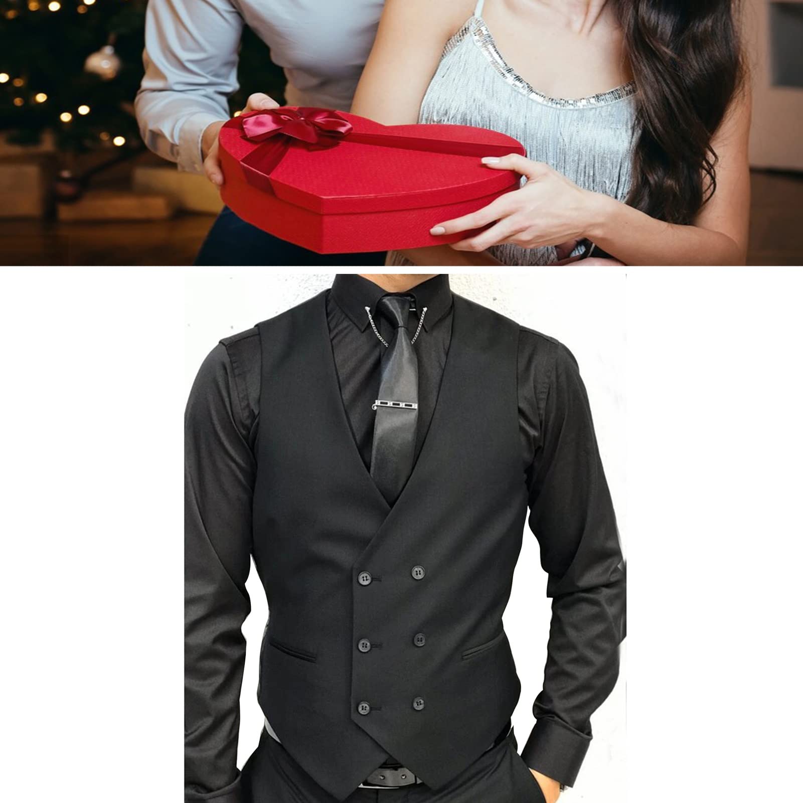 クラネ　DOUBLE BREASTED GILET Men Black Double Breasted Suit Vest Fashion Groom Tuxedo Waistcoat