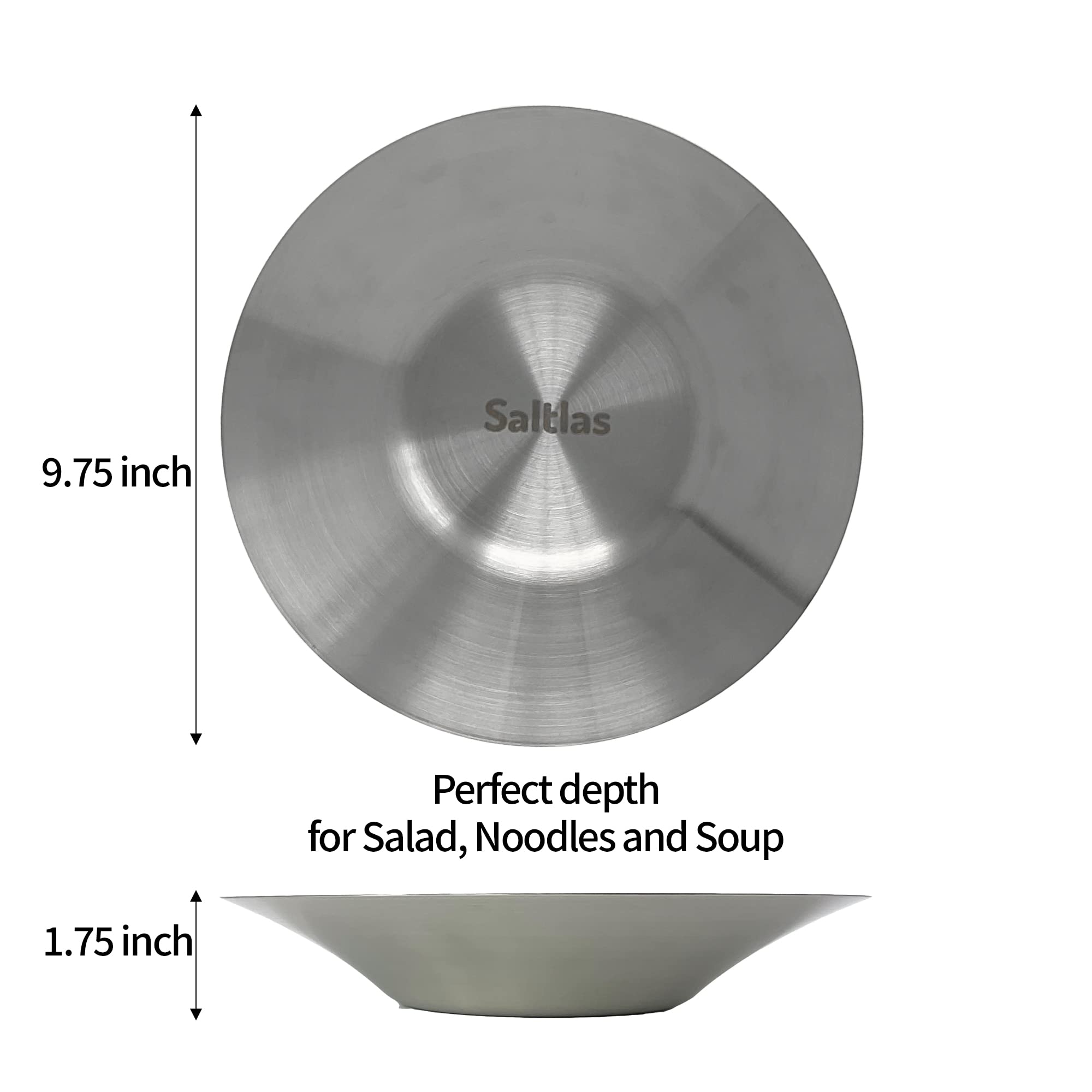 Saltlas Cuenco de acero inoxidable, cuencos de ensalada de 9.25 pulgadas de ancho, perfecto para ensalada, pasta, aperitivos, patatas fritas, frutas y postres, juego de 6