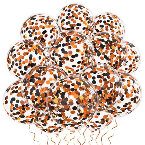 Image of Orange Black Confetti Balloons 25 Pcs, 12 Inch Thickened Clear Latex Balloon with Confetti Inside for Halloween Party Decorations Birthday Baby Shower Bridal Shower Decoration Supplies