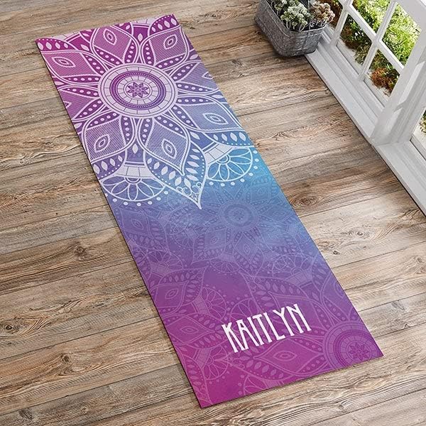 Miniatura 2 de Personalization Universe Tapete de yoga personalizado con diseño de mandala, antideslizante, personalizable con nombre, tapete de entrenamiento