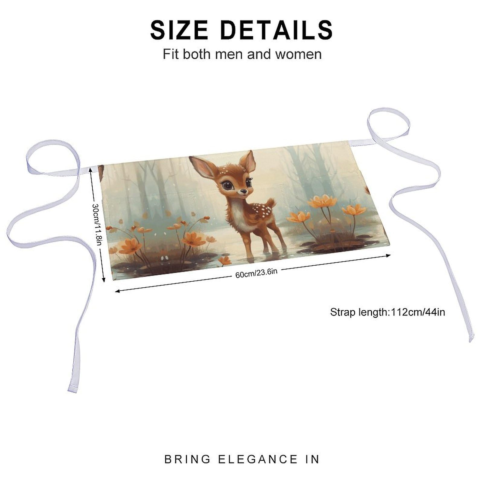 KLWQR Cute Deer Server Aprons Waterproof Adjustable Waiters Apron Half Apron With 3 Pockets Kitchen Restaurant Short Apron for Women Men