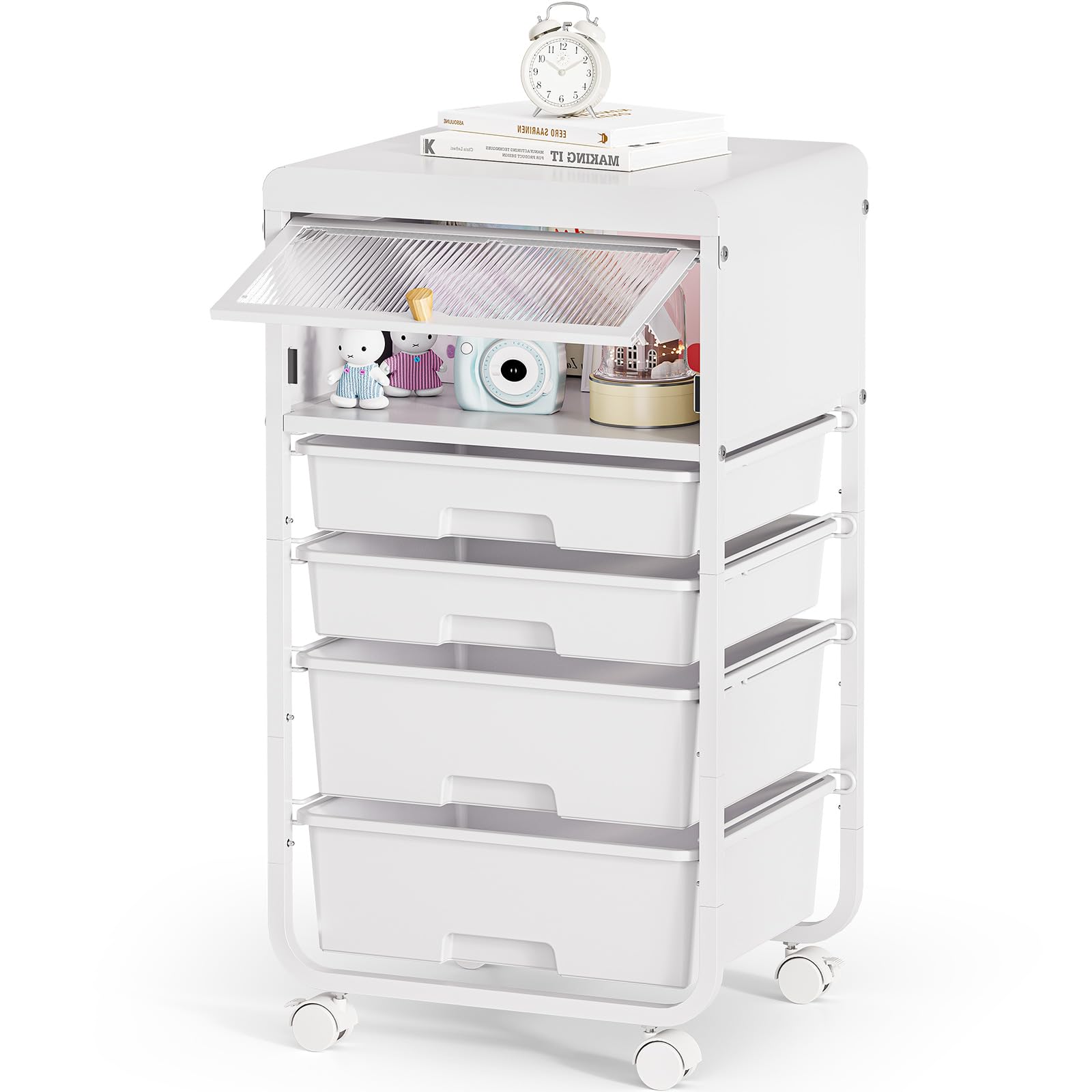 SYKIARIOL 4-Drawer Rolling Craft Storage Cart with Dust-Proof Cover Door