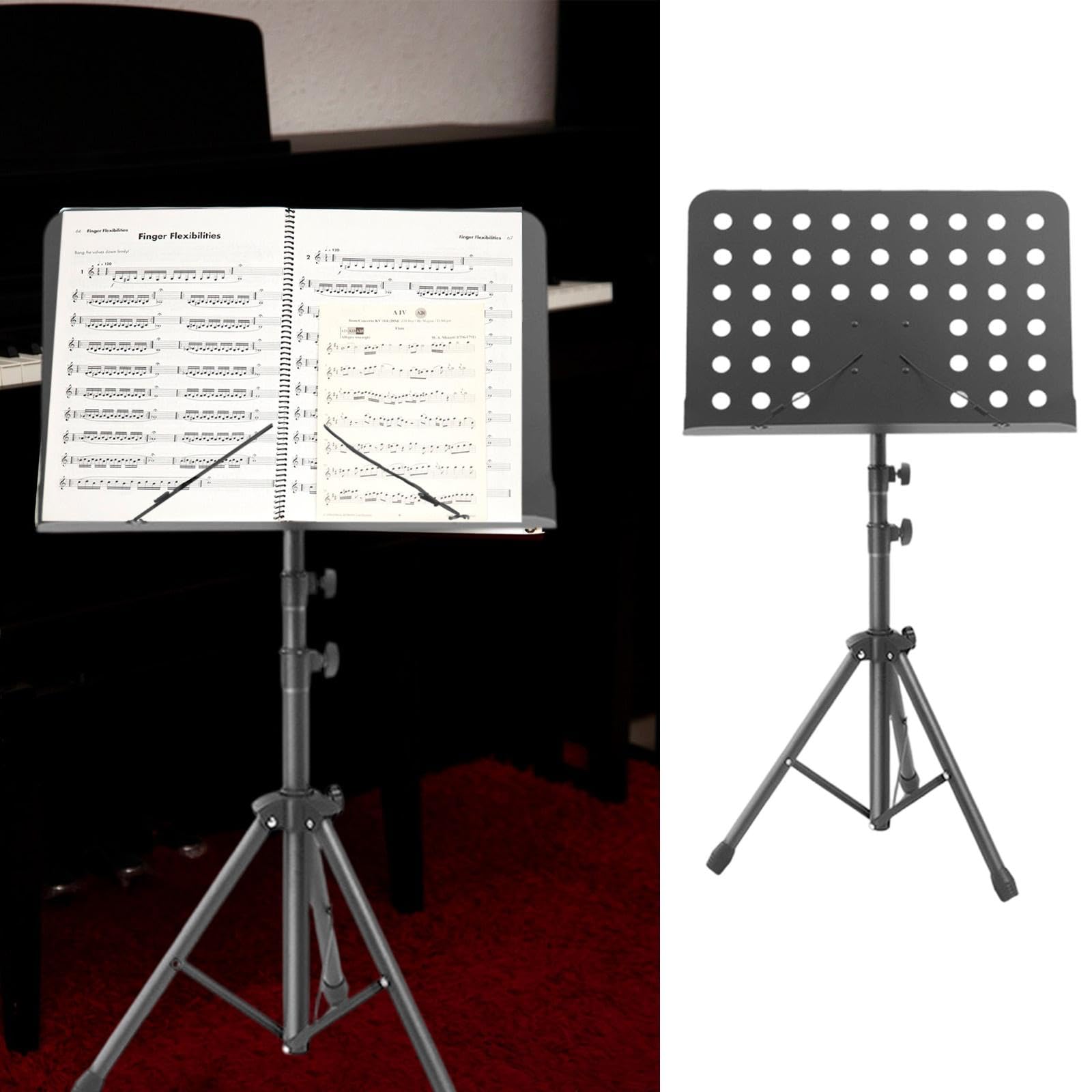 Generic Notenständer Höhenverstellbar Metall Stativ Tragbar Stabil für Musiker Instrumentenunterricht Musikschule Orchester Bandprogramm Geeignet, Schwarz