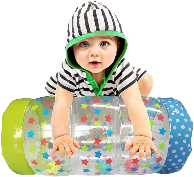 Ancaixin Inflatable Baby Jumbo Roller with Ball Drop Game for Crawling and Standing Exercise Non Toxic Roll&Crawl Toy for Over 6 Monthes Toddler (Green)