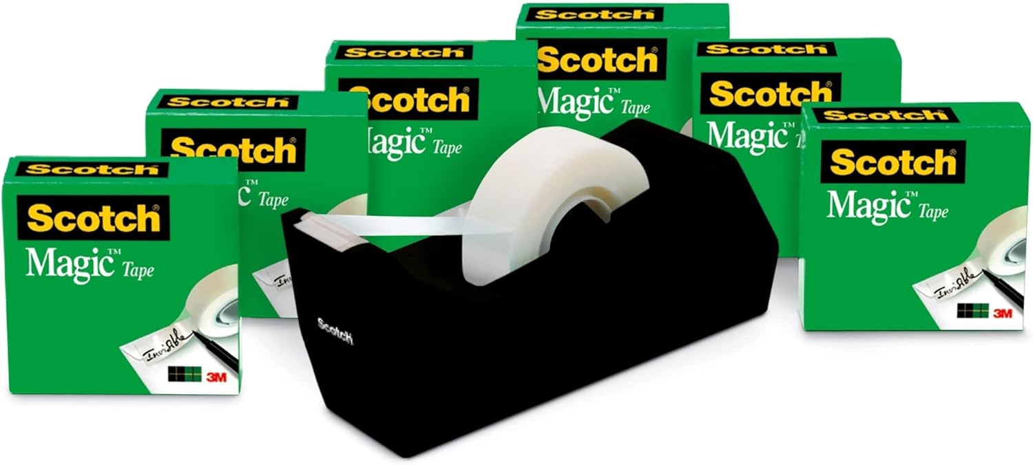 Scotch Magic Tape, 6 Rolls with Dispenser, Great for Gift Wrapping, Numerous Applications, Invisible, Engineered for Repairing, 3/4 x 1000 Inches, Boxed (810K6C38)