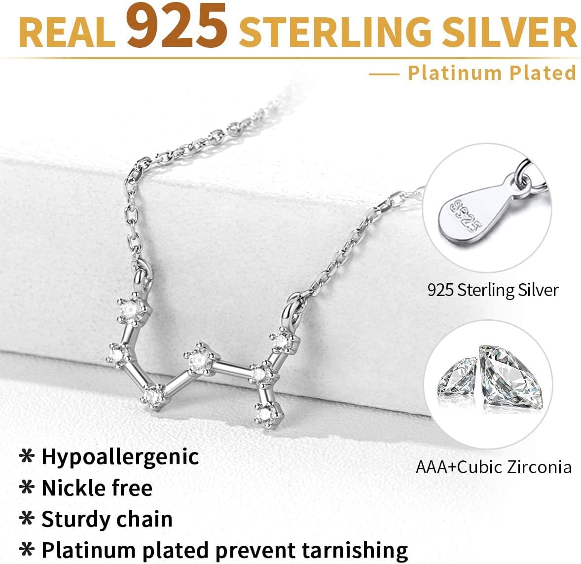 ChicSilver 925 Sterling Silver CZ Astrology 12 Constellation Horoscope Zodiac Necklace Birthday Gift,16-18 inch(with Gift Box) - Image 4