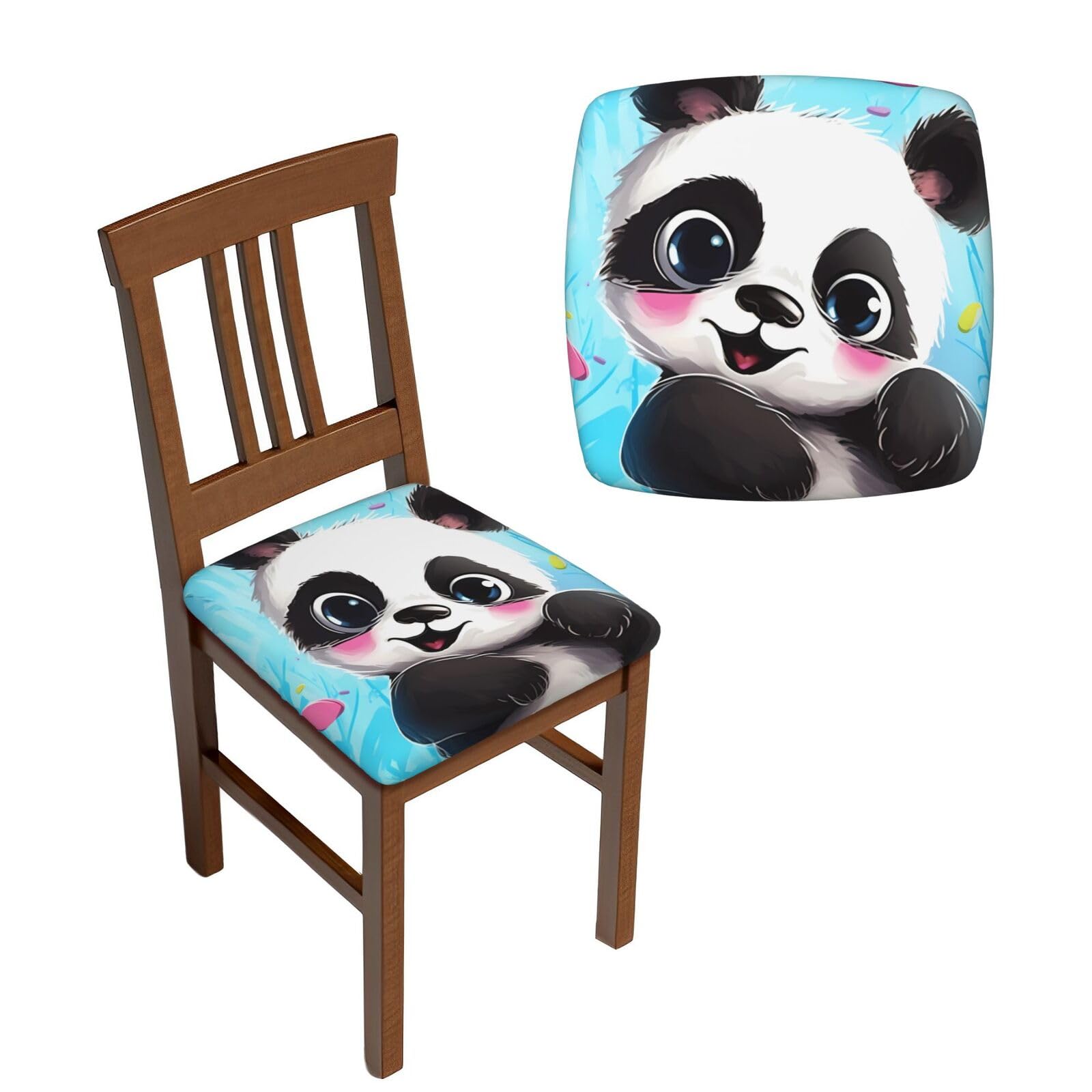 NONHAI 4PCS Dining Chair Seat Covers Set Cute Panda Stretch Removable Chairs Covers Washable Seat Cushion Slipcovers Protector for Dining Room Kitchen Chairs