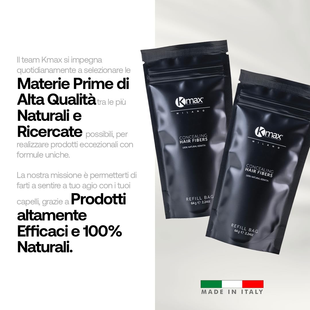 Kmax Hair Fibers, Fibras de Queratina para cabello de acción redensificante y para cubrir la calvicie- Tamaño Refill (64 gr) (Rubio)