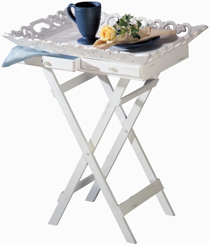 Elegant Shabby White Tv Television Breakfast Tray Stand