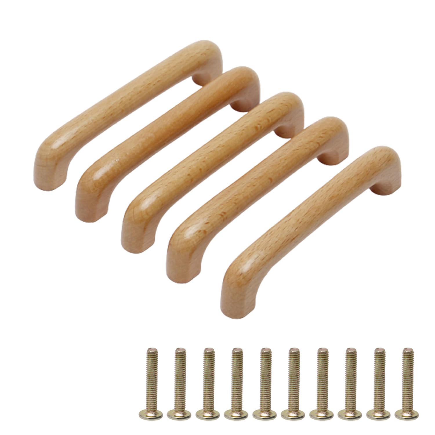Mromax Beige Wood Pull Knobs, 96Mm Hole Distance 109Mm Length Cabinet Furniture Kitchen Pulls Handles For Dresser Drawer Wardrobe 5Pcs