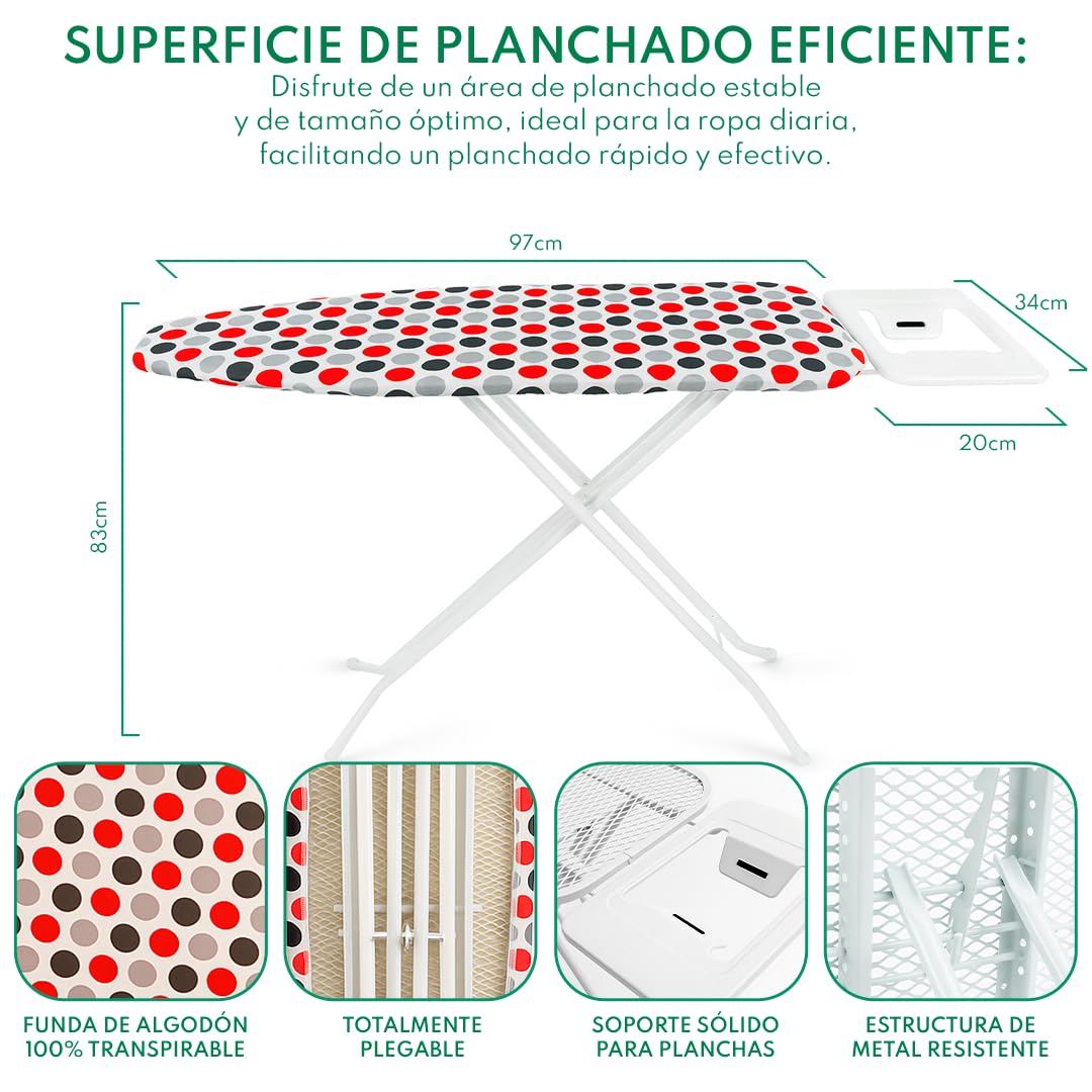 Nordiq - Tabla De Planchar - Tablas De Planchar - Tabla Plegable Y Ligera - Funda 100% Algodón - Rojo 117x84x34cm