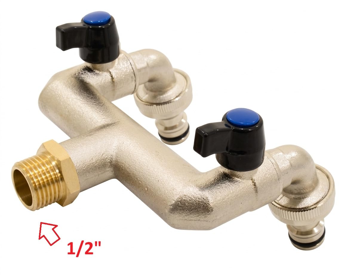 S&M 551482 - Grifo pared M 1/2", doble salida con llave 3/4"