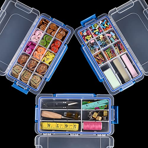 Image of Adjustable Plastic Divider Storage Box Container for Bead, Button, Small Parts,15 Grids, Pack of 3, Clear