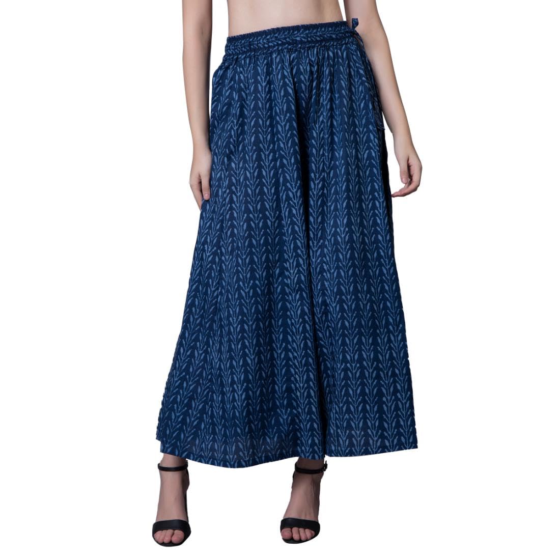 Women's Regular Wear Cotton, Indigo Leaf Printed Kali Palazzo, Sharara Size Small to 3XL-image-10