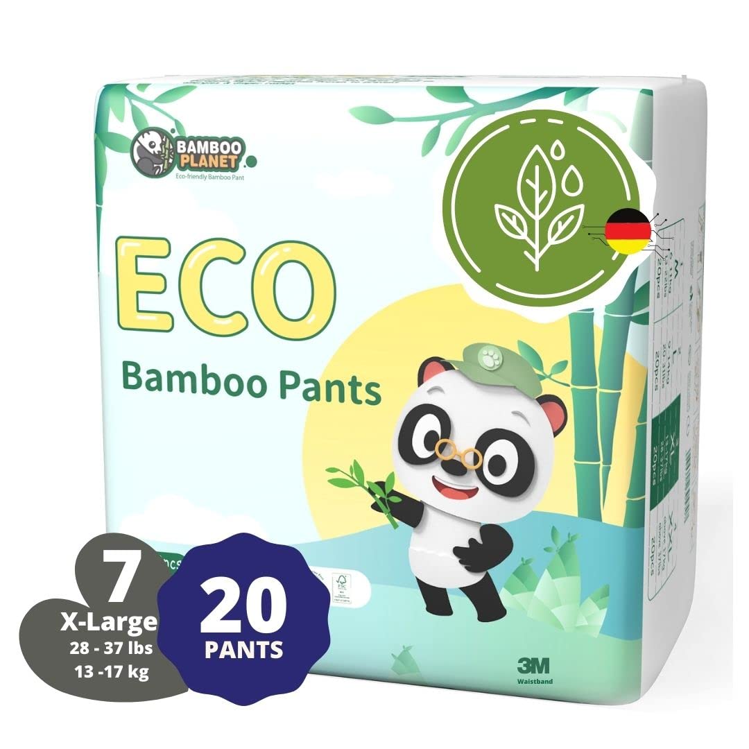 Premium Bamboo Planet - Diaper PULL PANTS Size 7 - X-LARGE 13 - 17 Kg | 28 - 37 Lbs - Made with Organic Viscose - 20 - PULL PANTS