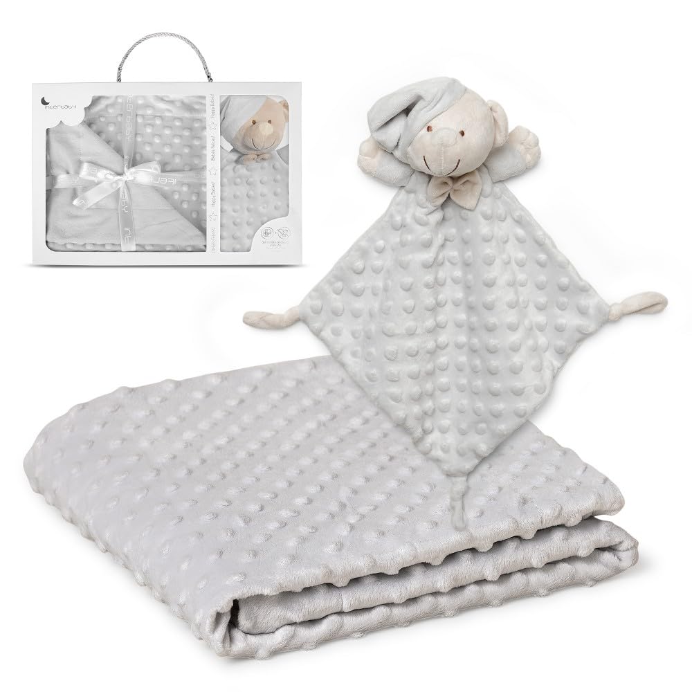 Interbaby - Newborn + Baby Blanket | Cotton and Polyester Blanket, Velvet, Comfortable, Warm, 80 x 110 cm | Soft Baby Plush, Adorable, 28 x 17 cm | Bubble + Grey Bear