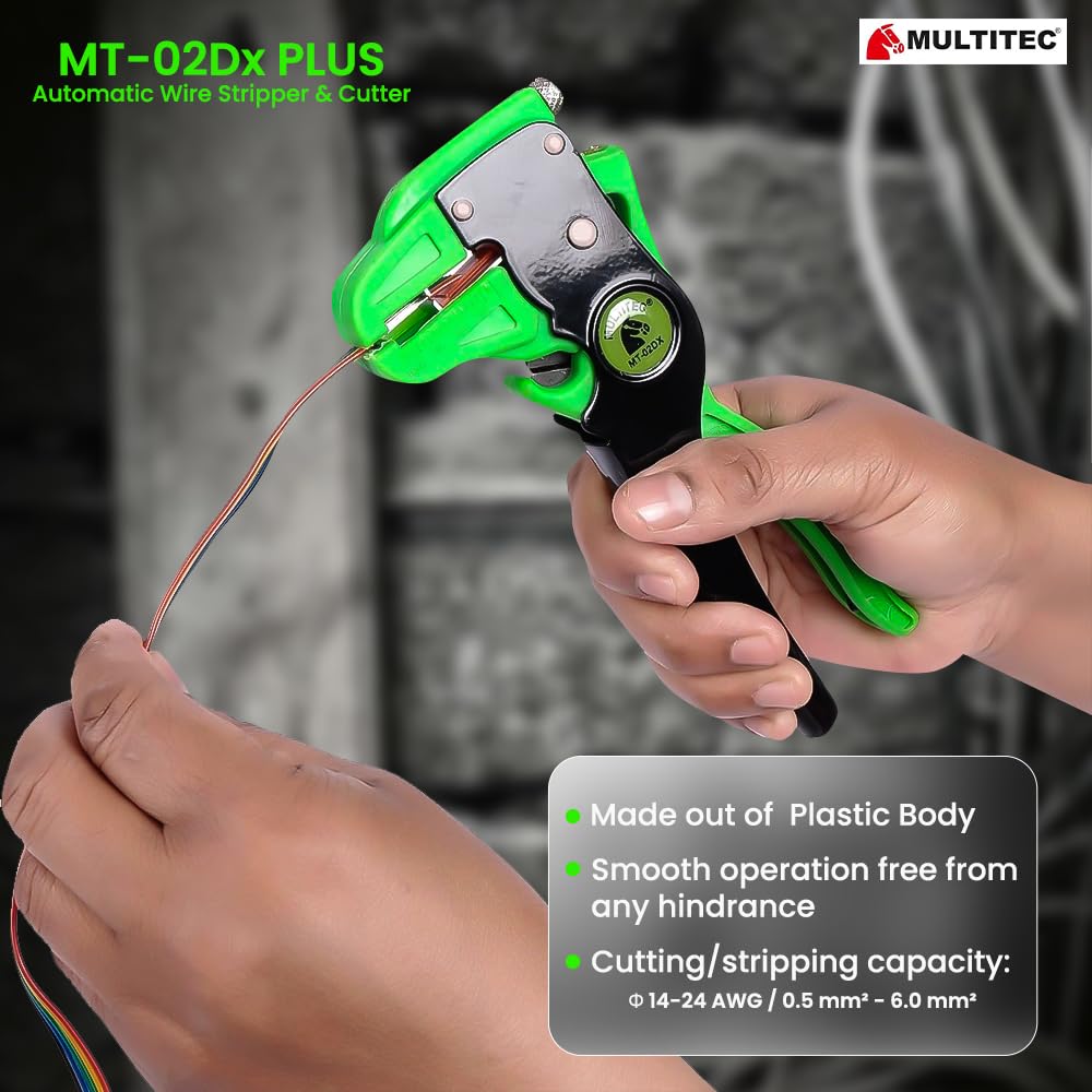 MULTITEC MT-02 Dx Plus Automatic Wire Stripper & Cutter | 2-in-1 Electrician Tool for Copper Wires, Cables & Cords | Adjustable, One-Handed Use with Anti-Slip Grip 2