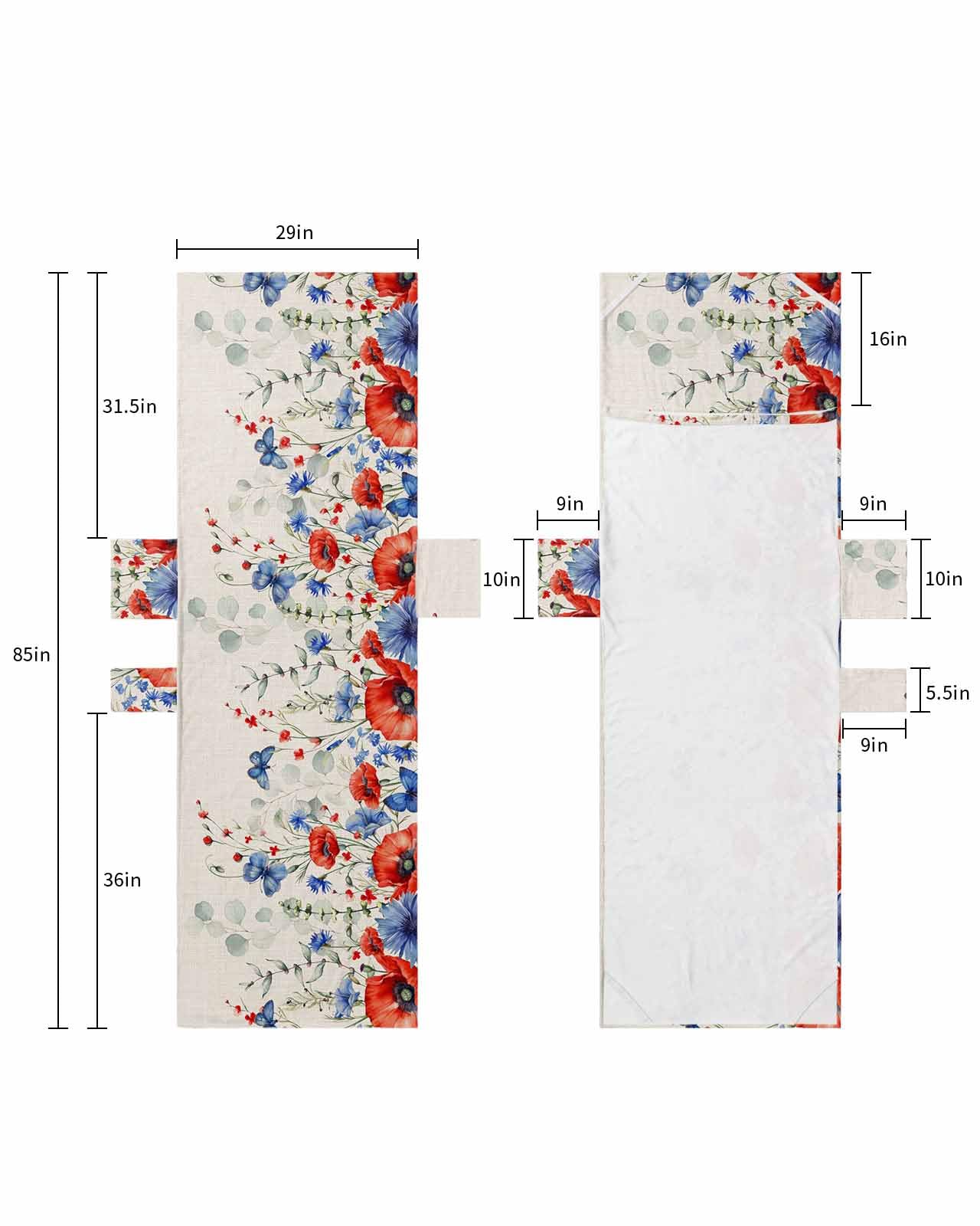 Blue Red Spring Floral Beach Lounge Chair Towel Cover, Soft Chaise Lounge Towel with Side Pockets Patio Pool Chairs Cover for Beach/Pool Sunbathing 29x85 4th of July Butterfly Botanical Rustic