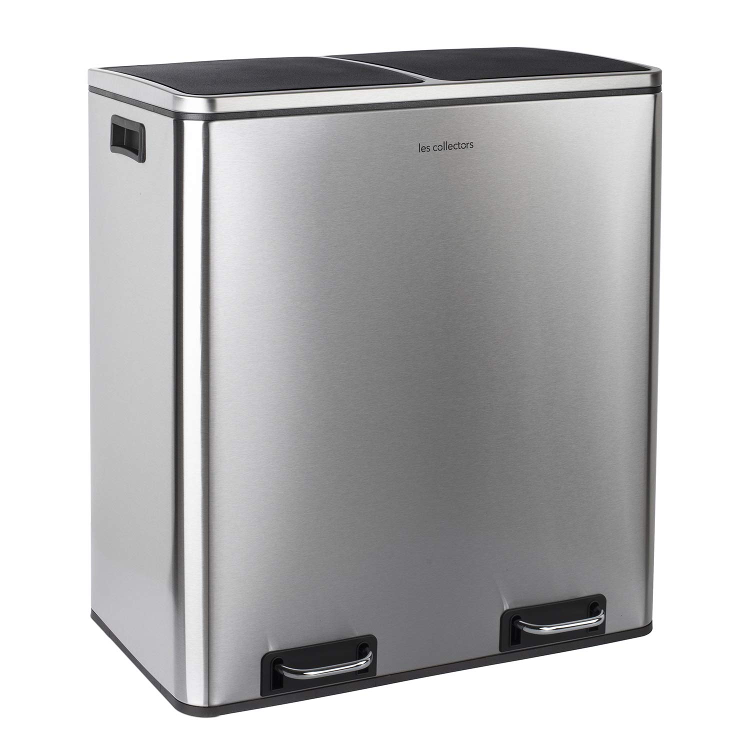 Les Collectors Mülleimer N°904, 60 L, passend für 30–60-Liter-Säcke, 2 Fächer 30 L, Küchen-Tretabfalleimer Edelstahl, Fassungsvermögen, herausnehmbarer Inneneimer, elegantes Design, Silber