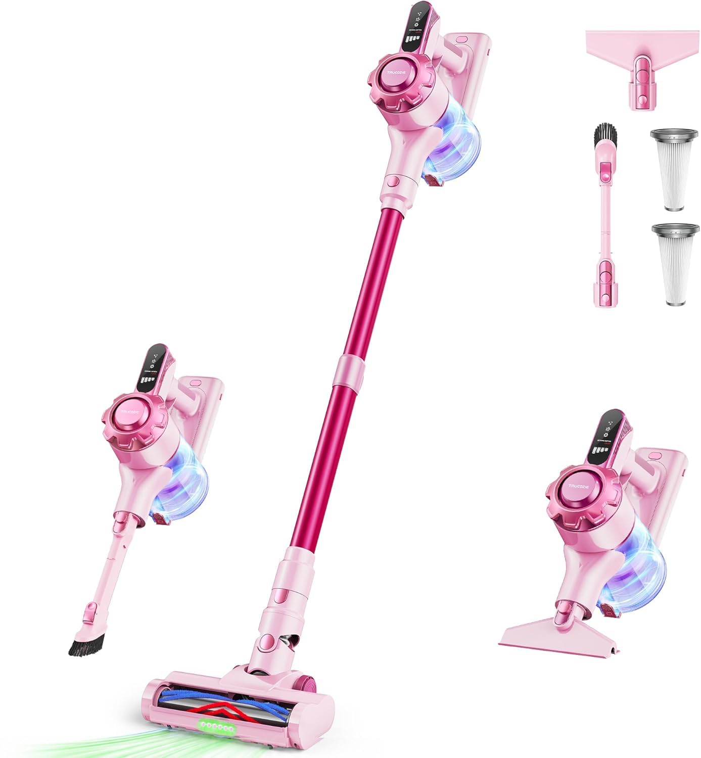 Trucozie Cordless Vacuum Cleaner, 8-in-1 Lightweight Stick Vacuum with 45mins Runtime, Powerful Suction, Vacuum Cleaners for Home, Hardwood Floors, Carpet, Pet Hair, Pink