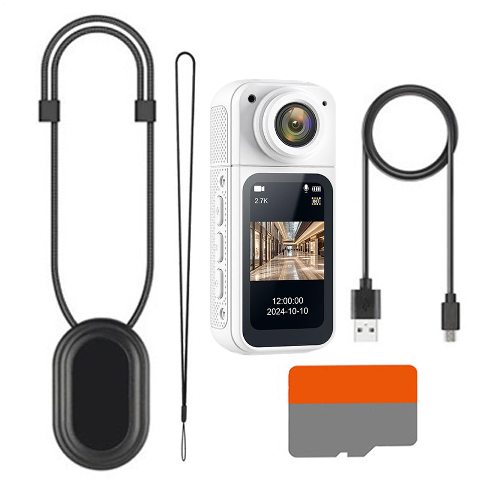 Videocamera per pollice, colore bianco, facile da usare, dispositivo di registrazione audio video, multifunzione, portatile, per viaggi, animali domestici, ciclismo, famiglia