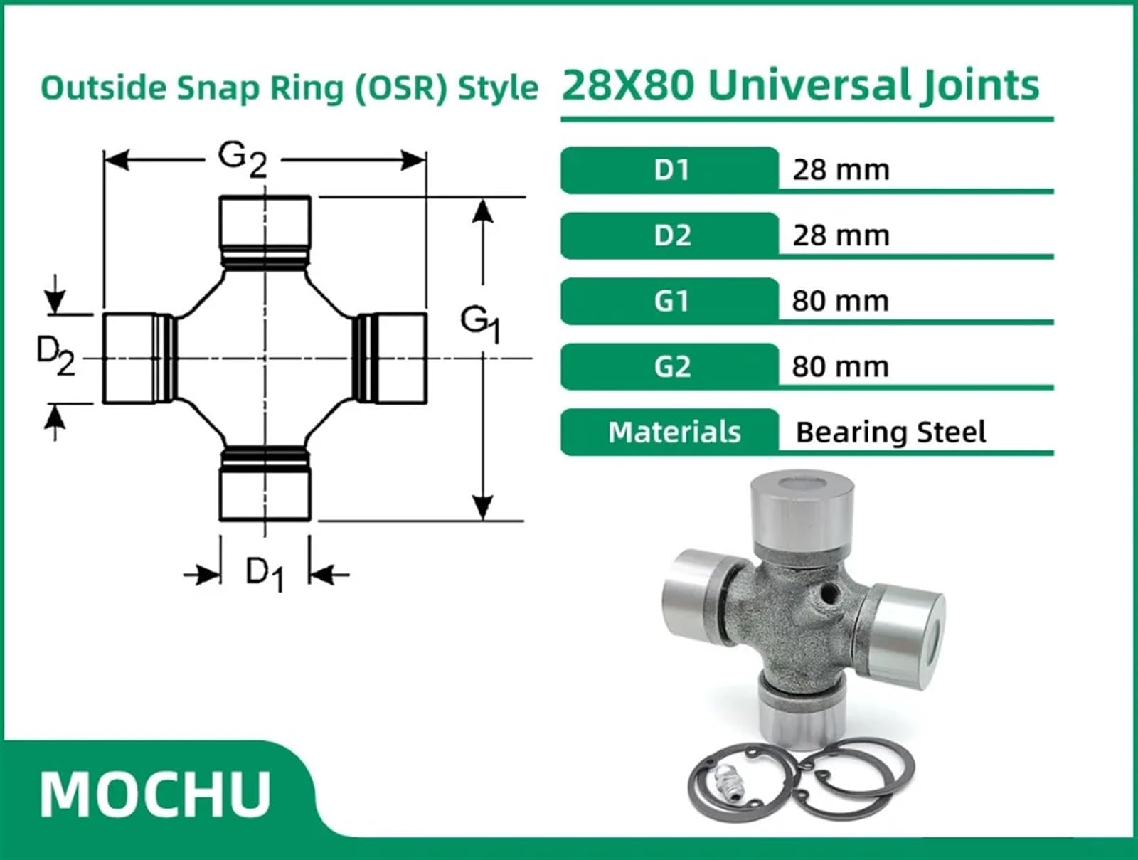 1 pièces 28X80 Joints en U 28 * 80 Joints universels Portant des Joints universels à Anneau à Pression extérieur