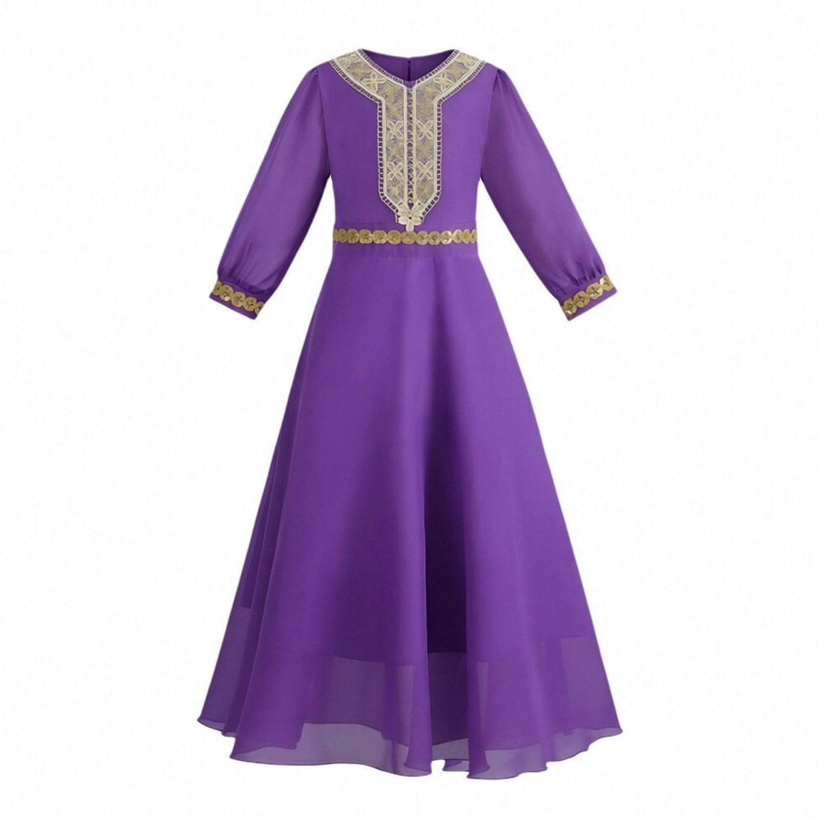 Elegante Abito da Festa a Maniche Lunghe per Ragazze, Abito sontuoso con Fascia per