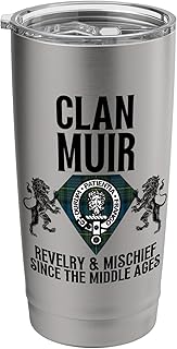 Muir Clan Scottish Name Coat Of Arms Tartan Family Party Stainless Steel Insulated Tumbler