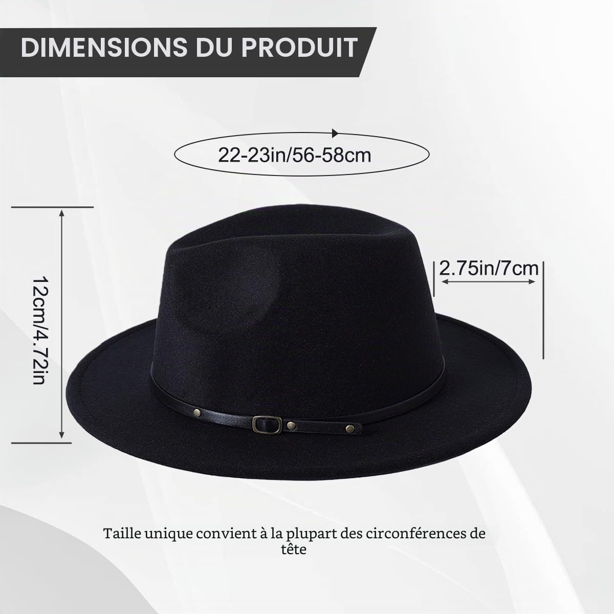 ericotry Chapeau Fedora Classique Unisexe en Laine mélangée avec Boucle de Ceinture à Large Bord pour Homme Femme fête de Mariage Spectacles de Talents et Usage Quotidien