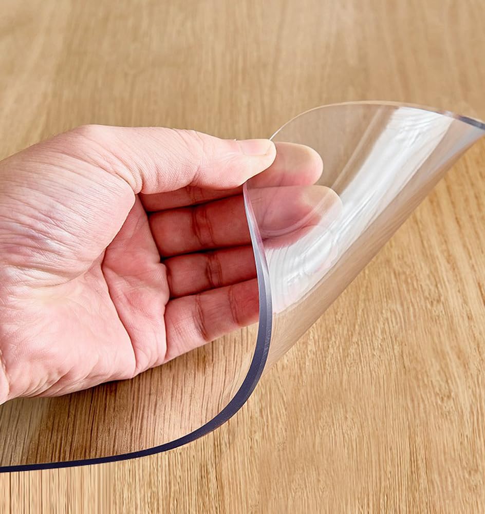 Transparenter runder C-Kunststoff-Esstischschutz, wasserdichte Schreibtischunterlage für Esszimmer und Büro, Tischdecke (55 cm), ultimativer Schutz vor verschütteten Flüssigkeiten und Kratzern
