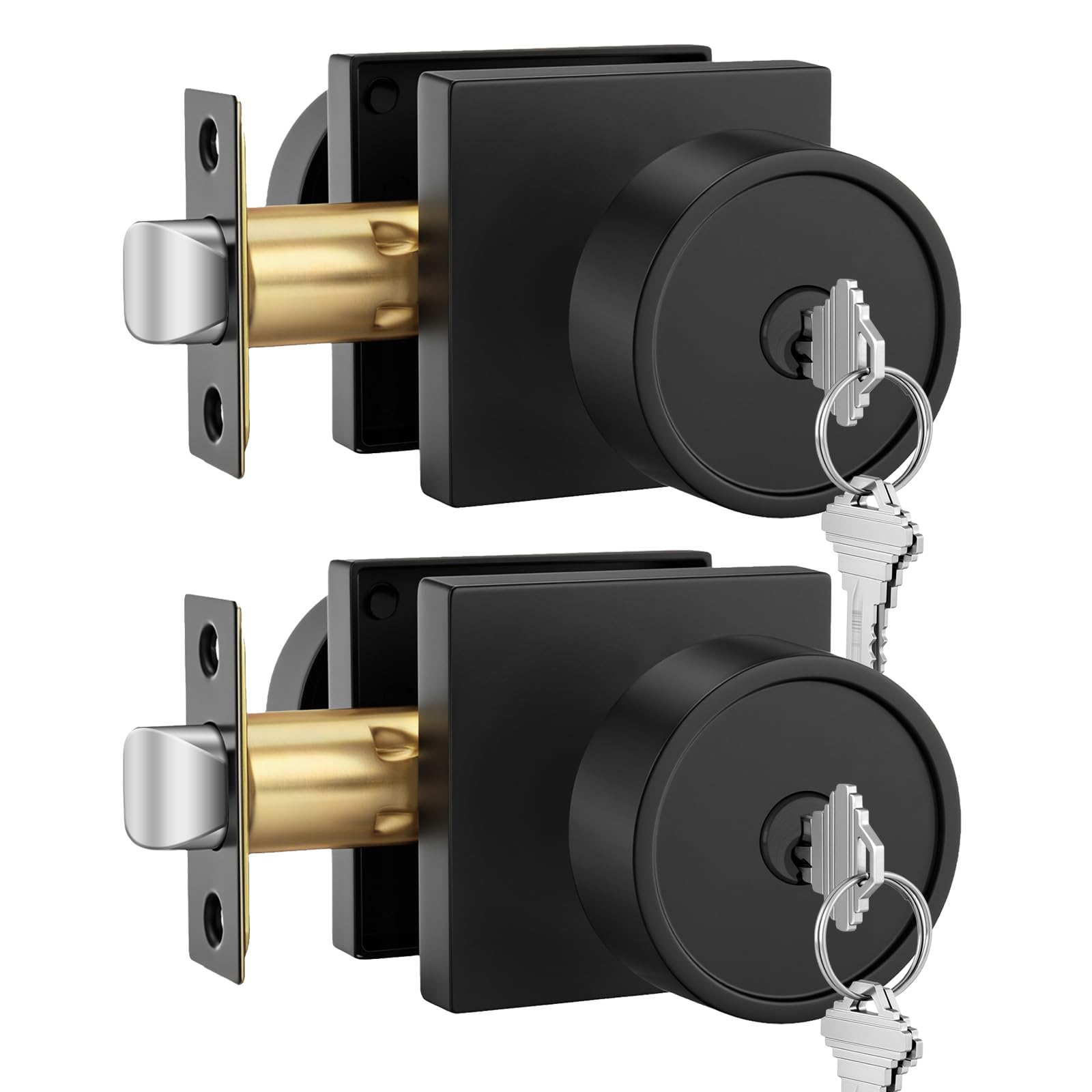 Goldenwarm Black Entry Door Knobs with Lock and Key, Keyed Alike 2 Pack