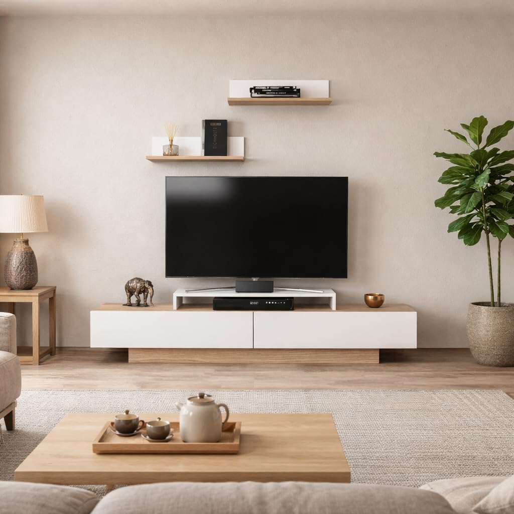 Decorotika - Lusiana 71'' TV Stand and Entertainment Center for TVs up to 75" with Accent Wall Shelves (White & Cordoba)