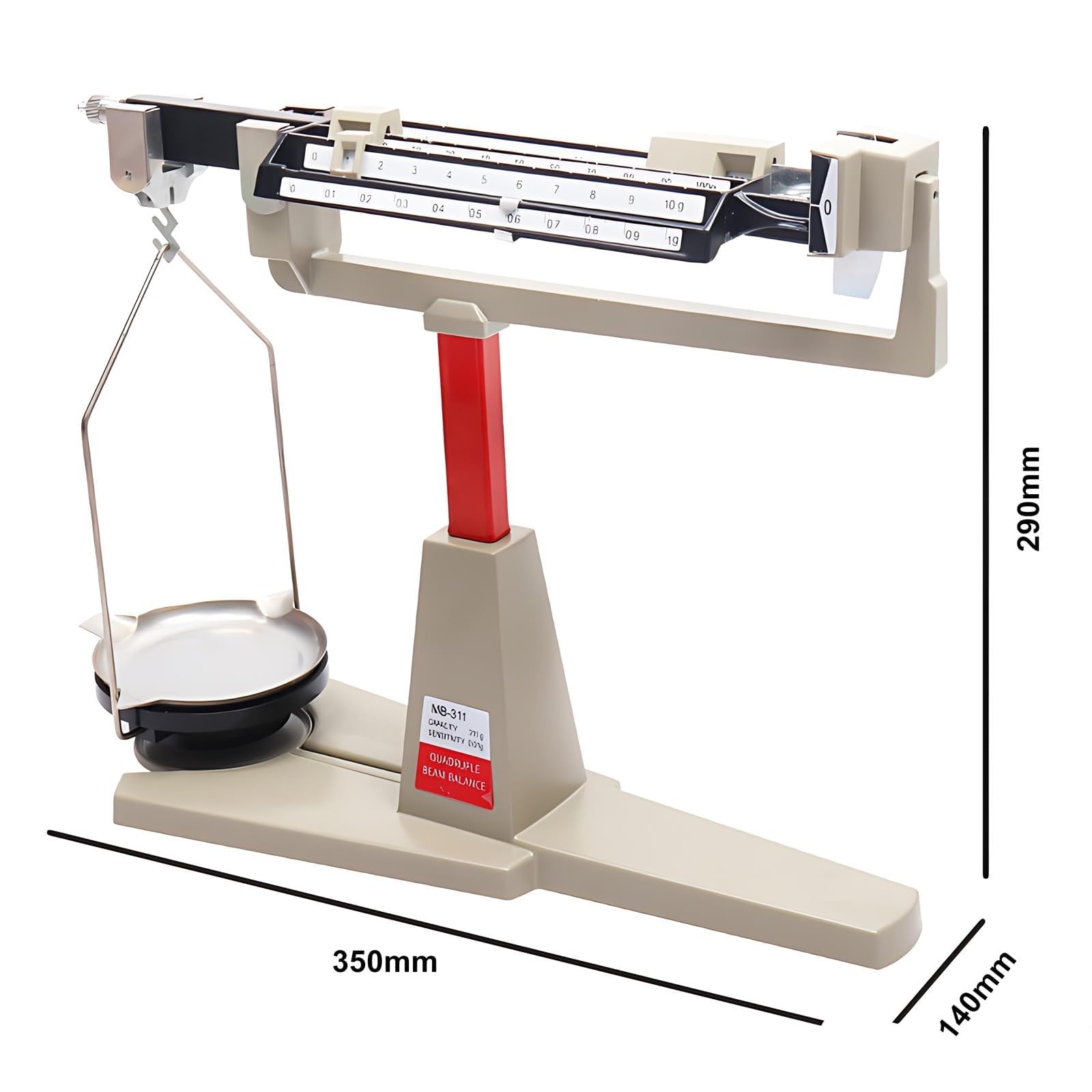 Waga mechaniczna laboratoryjna, waga mechaniczna z 4 linijkami, zakres ważenia 0,01 g–311 g, z paletą 15 cm, do użytku w laboratorium, w szkołach, w badaniach naukowych